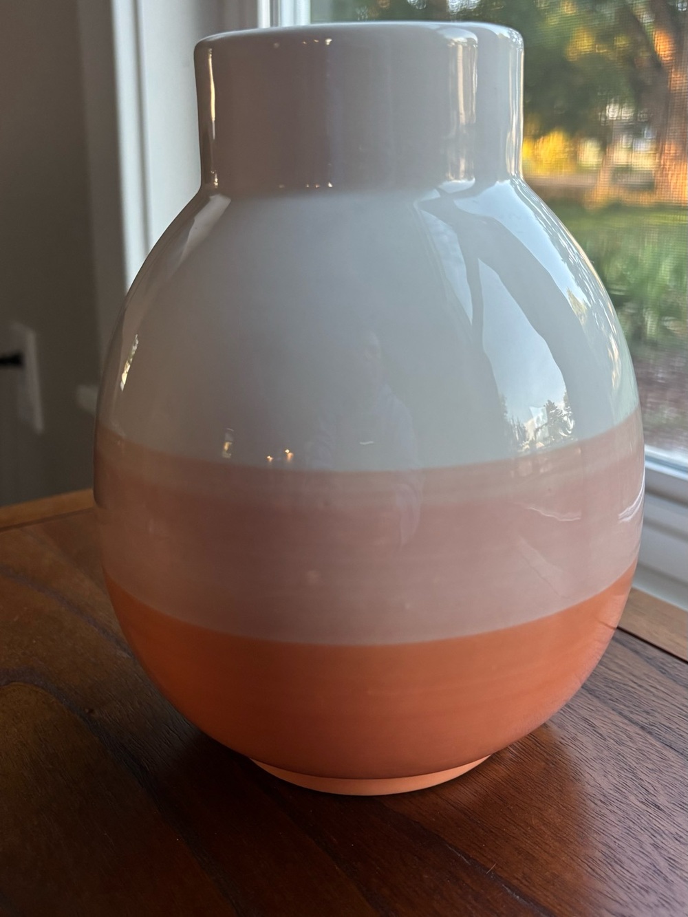 Round Ceramic Vase in White, Peach & Orange